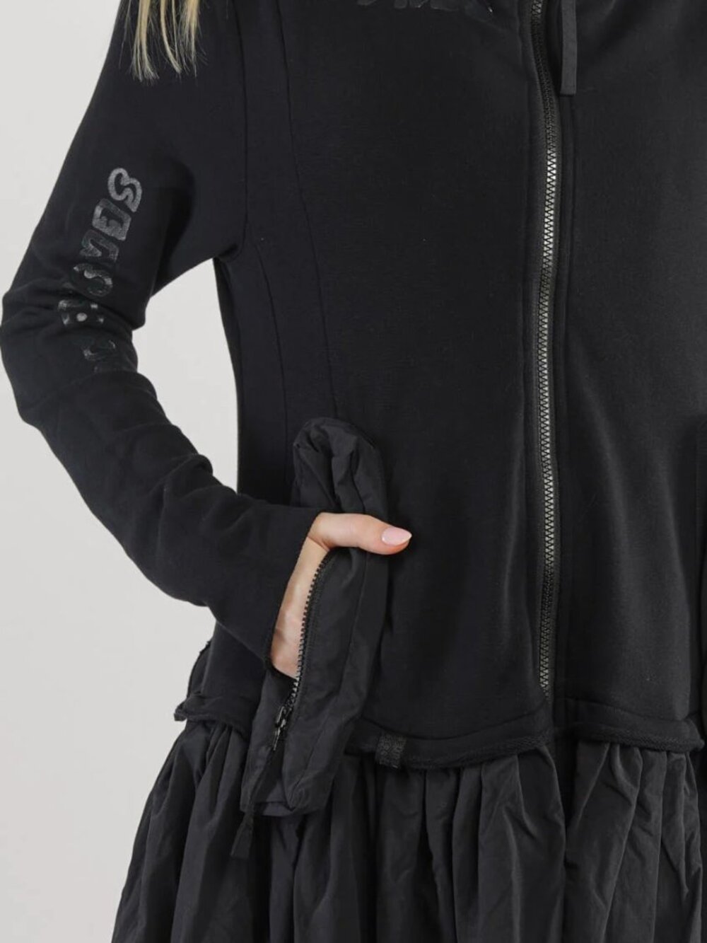 Rundholz Black Label Black Print Combo Coat Dress Avant Garde Zip Duster